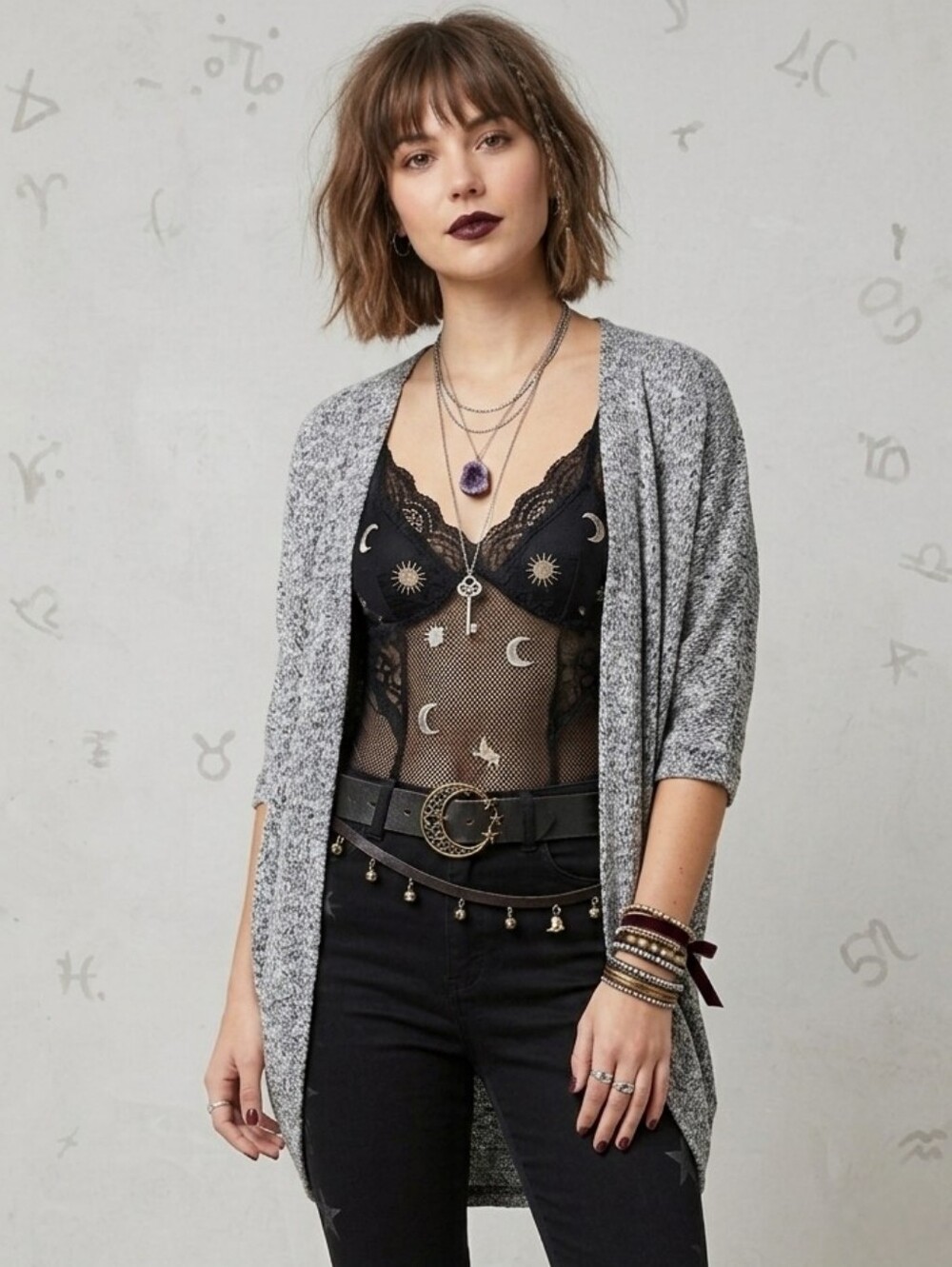 Streetwear Society Oversized Marled Knit Cocoon Cardigan, Whimsigoth, size L